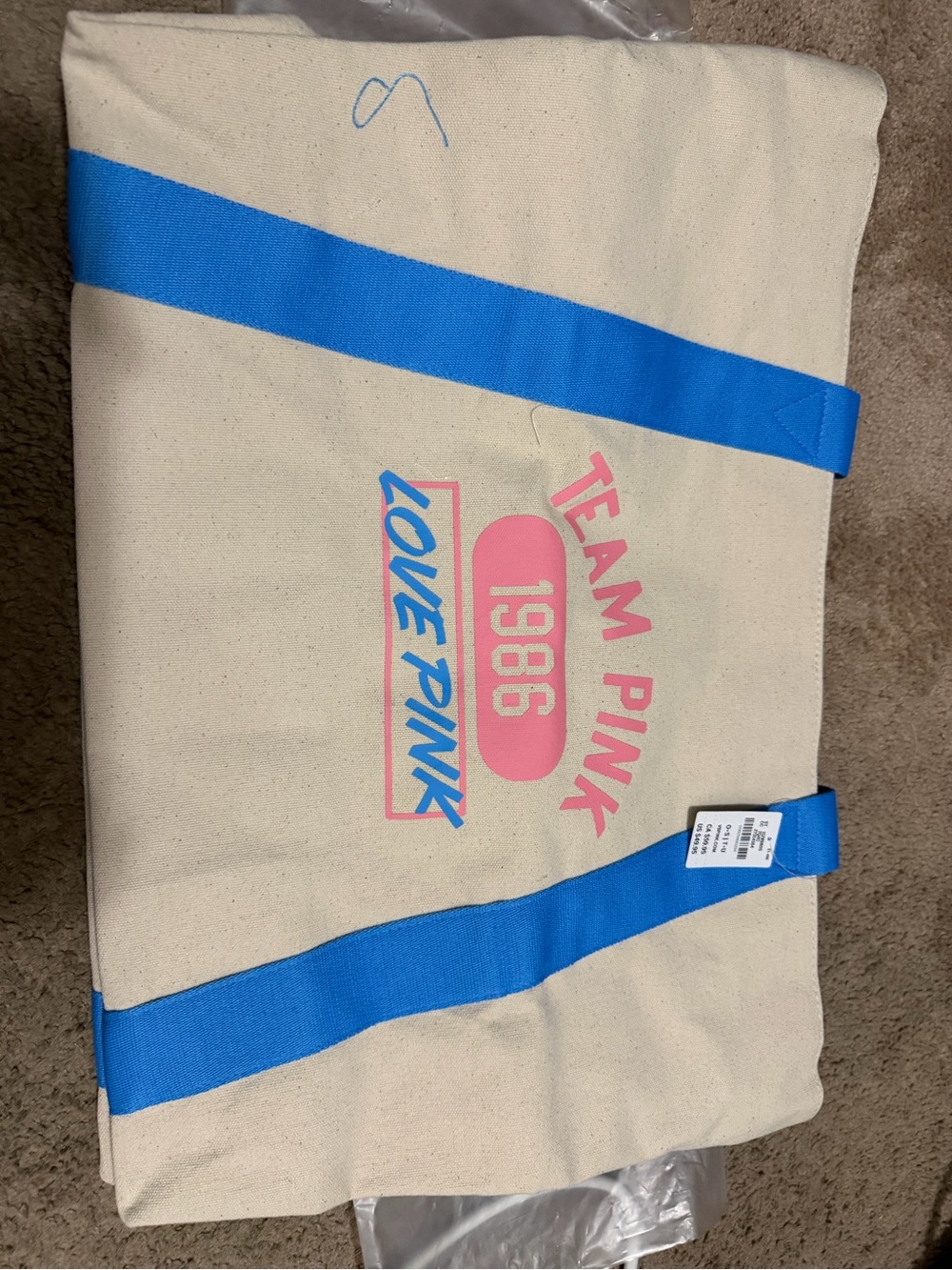 Victoria's Secret Canvas Tote Bag in Cream, Pink and Blue